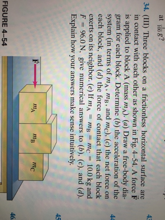 Solved at 100 8? 43 34. (III) Three blocks on a frictionless | Chegg.com