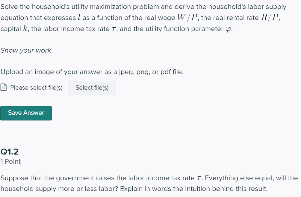 Solved Q1 Household utility maximization with income tax 5 | Chegg.com