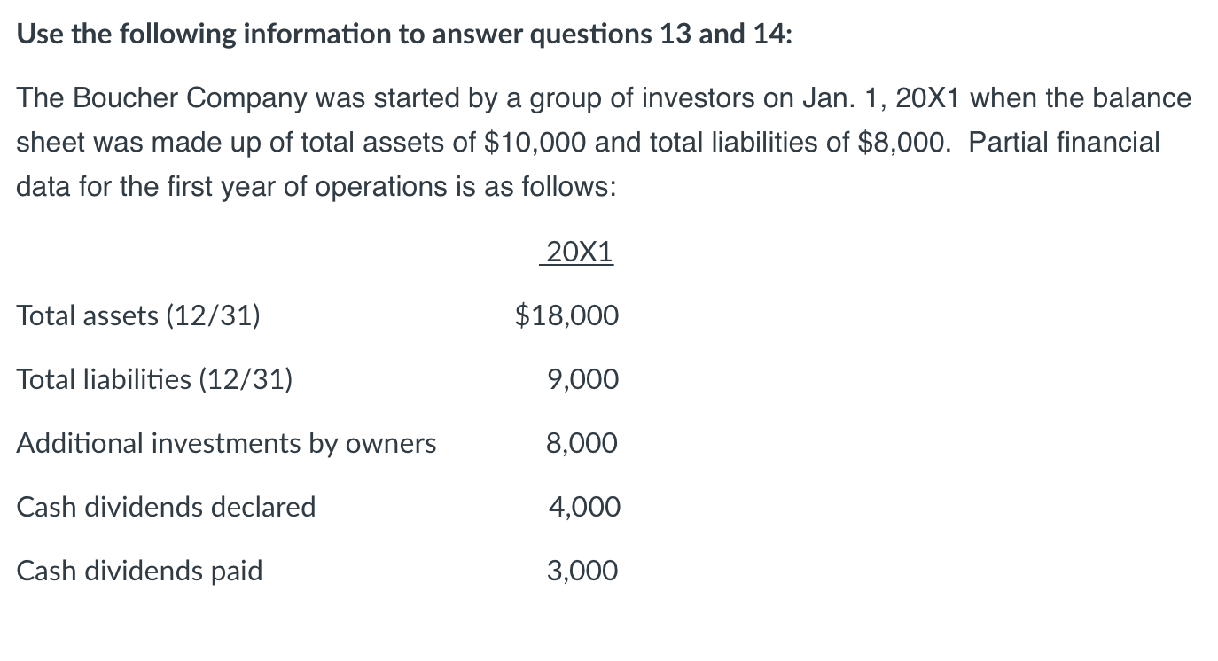 Solved Use the following information to answer questions 13 | Chegg.com