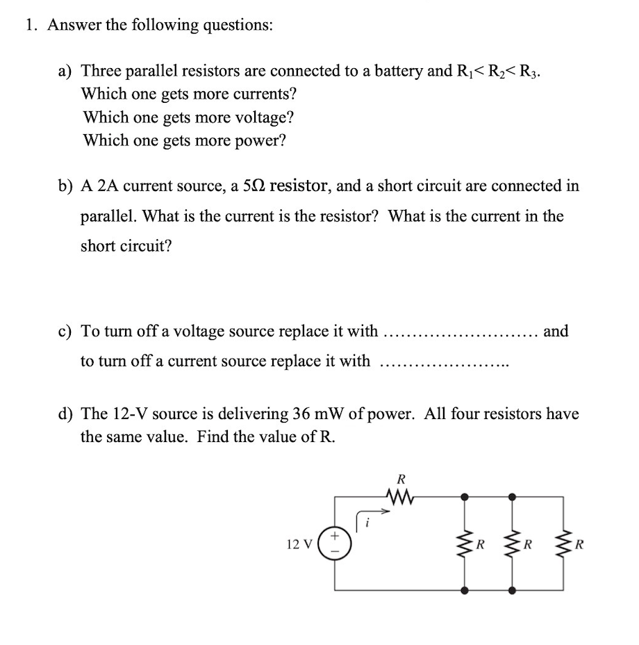 Solved 1. Answer the following questions: a) Three parallel | Chegg.com