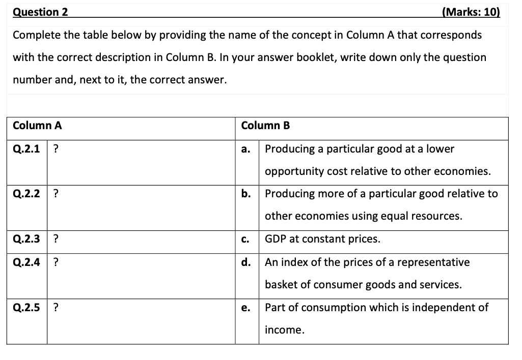 Solved Question 2 (Marks: 10) Complete the table below by | Chegg.com