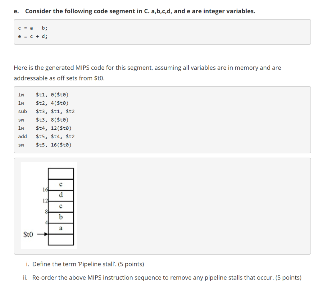 e. Consider the following code segment in C. a,b,c,d, | Chegg.com
