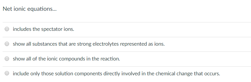 Solved Net ionic equations... includes the spectator ions | Chegg.com