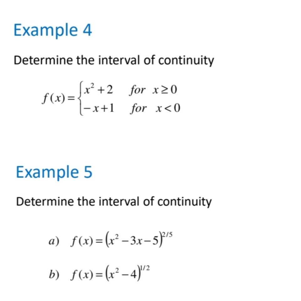 Solved Example 4 Determine the interval of continuity for | Chegg.com
