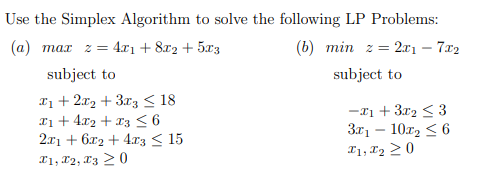 Solved Use the Simplex Algorithm to solve the following LP | Chegg.com