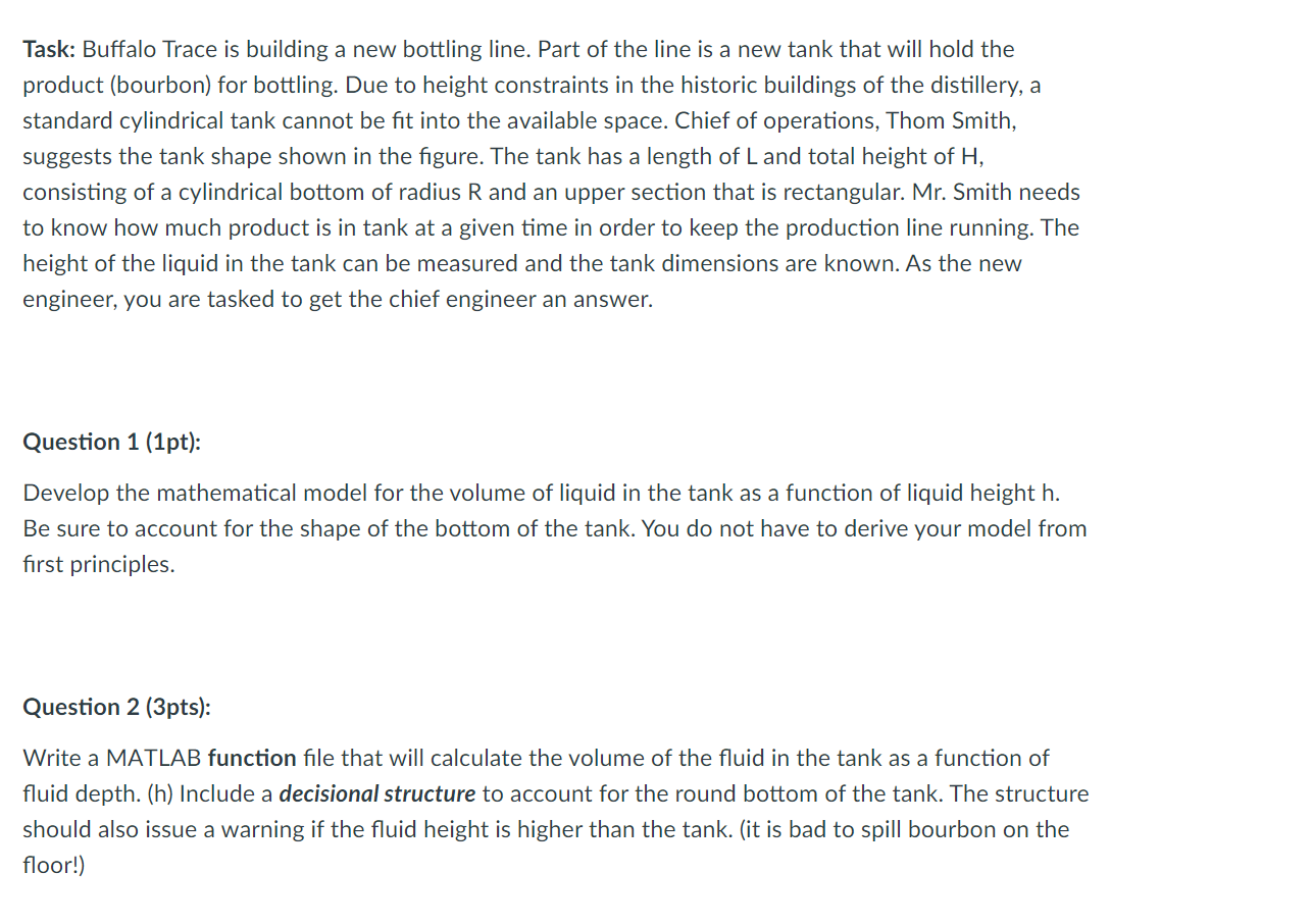 Solved Write an mfile to makes plots of the tank volume as