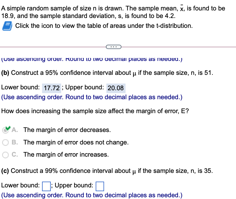 Solved A simple random sample of size n is drawn. The sample | Chegg.com