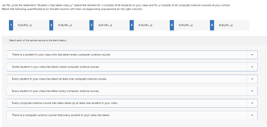 Solved Let Px. yj be the statement Student x has taken class | Chegg.com