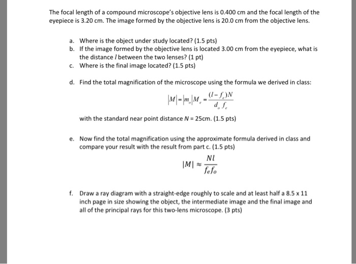 Solved The focal length of a compound microscope's objective