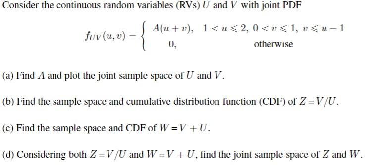 (a) Find A and plot the joint sample space of U and | Chegg.com