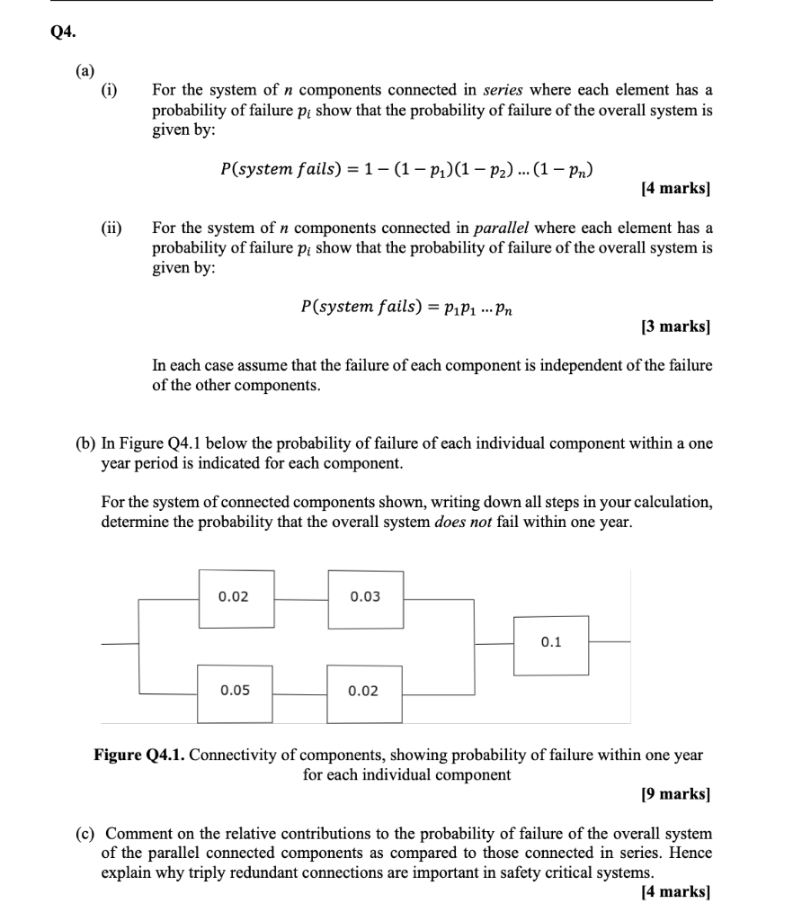 Solved Q4. (a) (i) For the system of n components connected | Chegg.com
