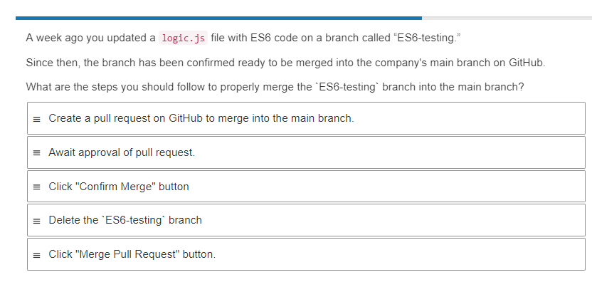 Solved A week ago you updated a logic.js file with ES6 code | Chegg.com