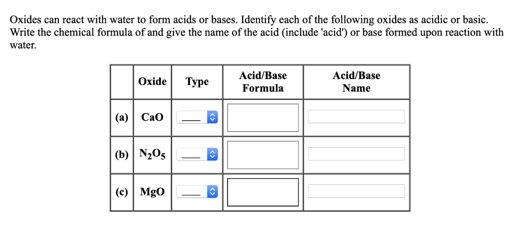 Solved Nonmetal oxides can react with water to form acids. | Chegg.com