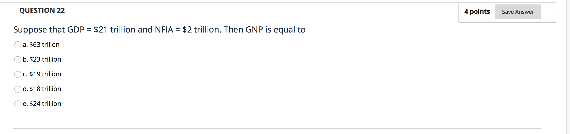 Solved QUESTION 22 4 points Save Answer Suppose that GDP = | Chegg.com