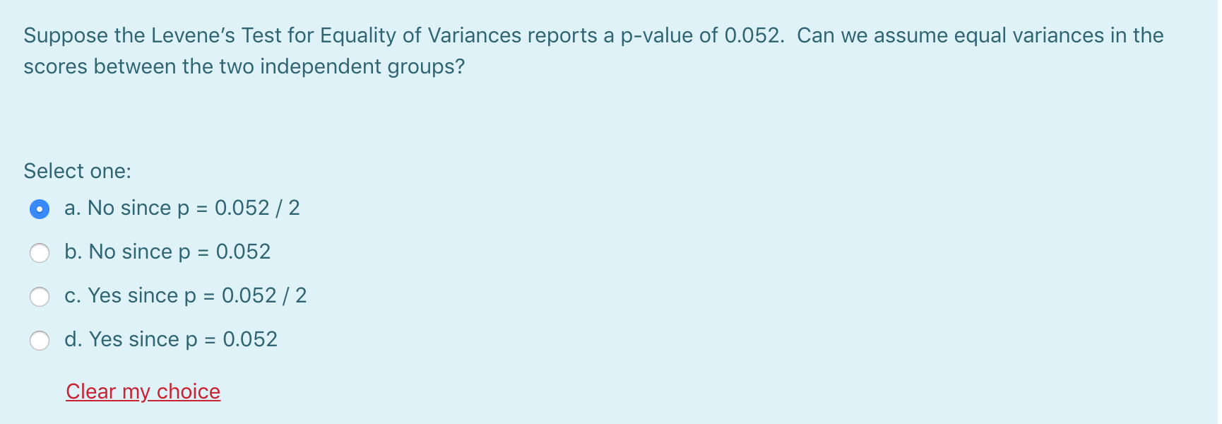 Solved Suppose the Levene's Test for Equality of Variances