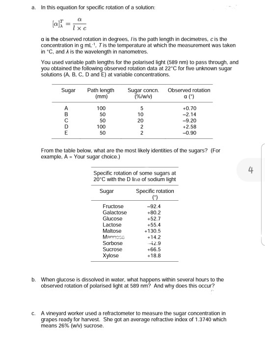 Solved a. In this equation for specific rotation of a | Chegg.com