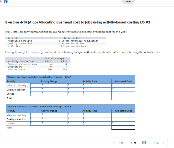 Solved Exercise 4-14 (Algo) Allocating Overhead Cost To Jobs | Chegg.com