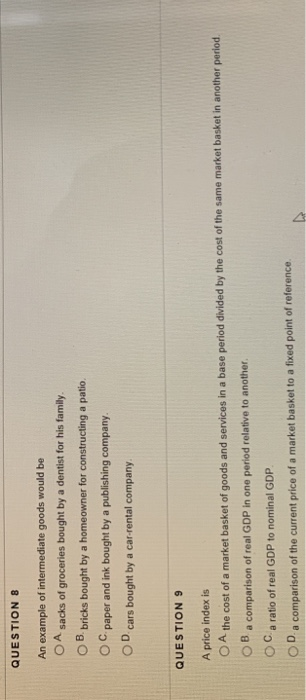 Solved QUESTION 8 An example of intermediate goods would be | Chegg.com