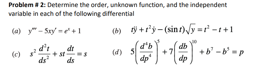 Solved Problem # 2: Determine the order, unknown function, | Chegg.com