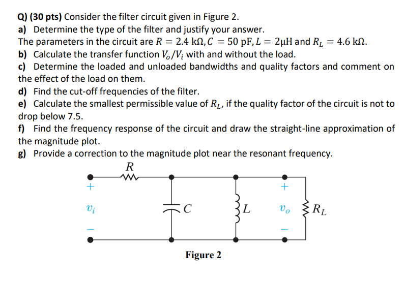 Solved Q) (30 pts) Consider the filter circuit given in | Chegg.com