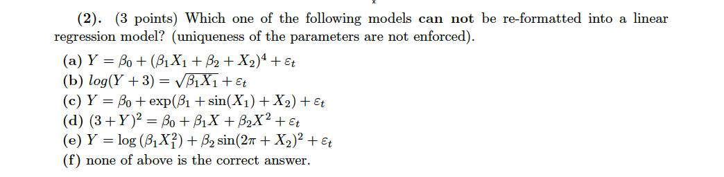 (2). (3 points) Which one of the following models can | Chegg.com