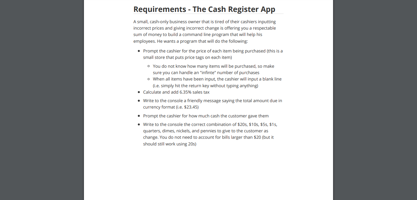 Solved Requirements - The Cash Register App A small, | Chegg.com