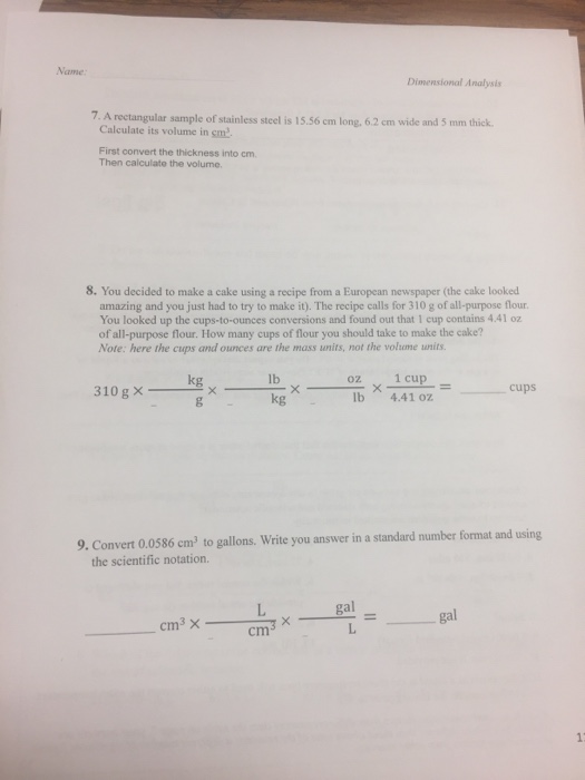 Solved Name Dimensional Analysis 7. A rectangular sample of | Chegg.com