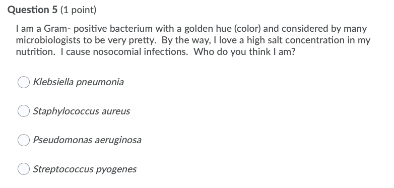 Solved Question 5 (1 point) I am a Gram-positive bacterium | Chegg.com