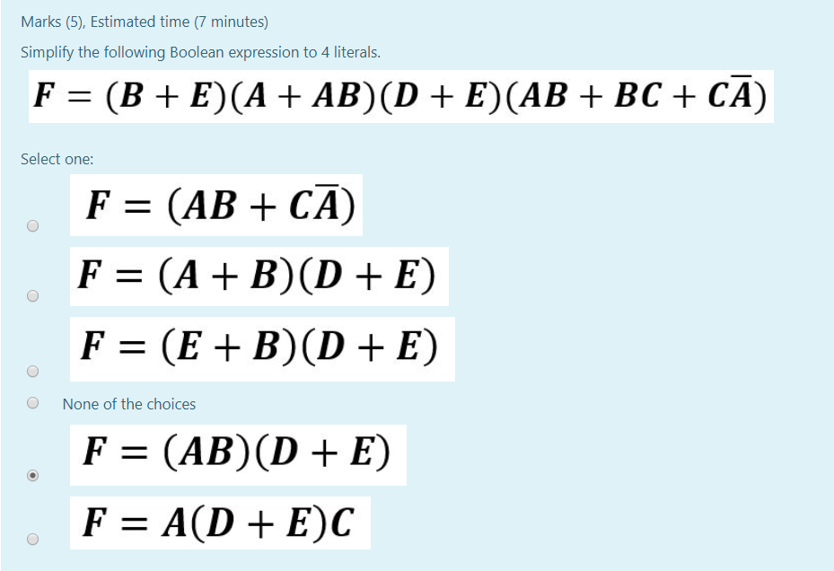 Solved Marks (5), Estimated time (7 minutes) Simplify the | Chegg.com