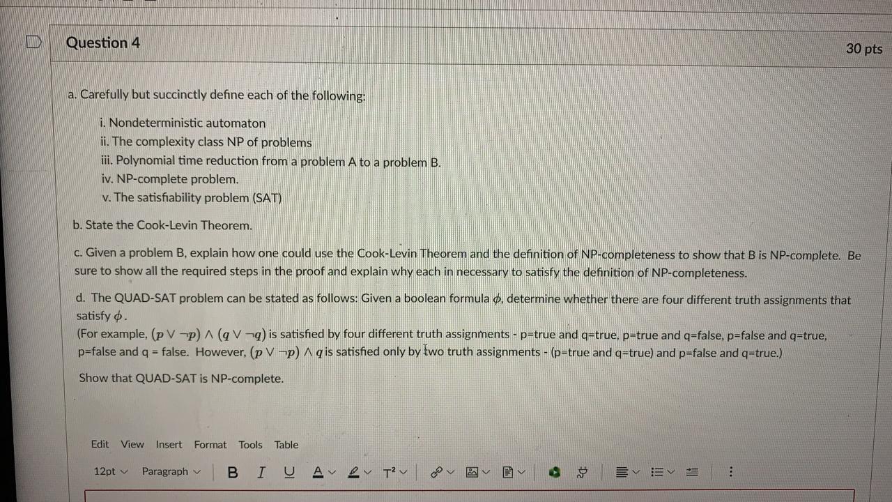 Solved Question 4 30 pts a. Carefully but succinctly define | Chegg.com