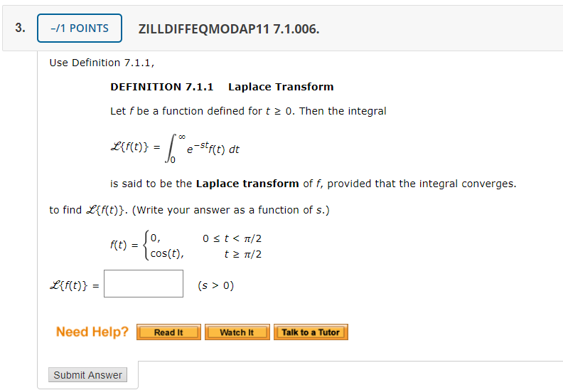 Solved Use Definition 7 1 1 Definition 7 1 1 Laplace Tra Chegg Com