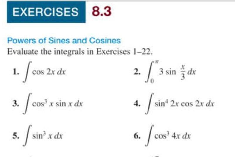 Solved Exercises 83 Powers Of Sines And Cosines Evaluate 3494