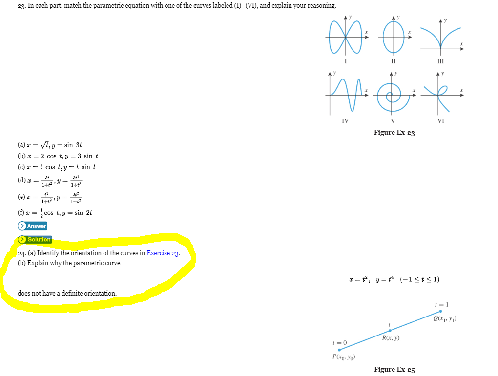 23 In Each Part Match The Parametric Equation Wi Chegg Com