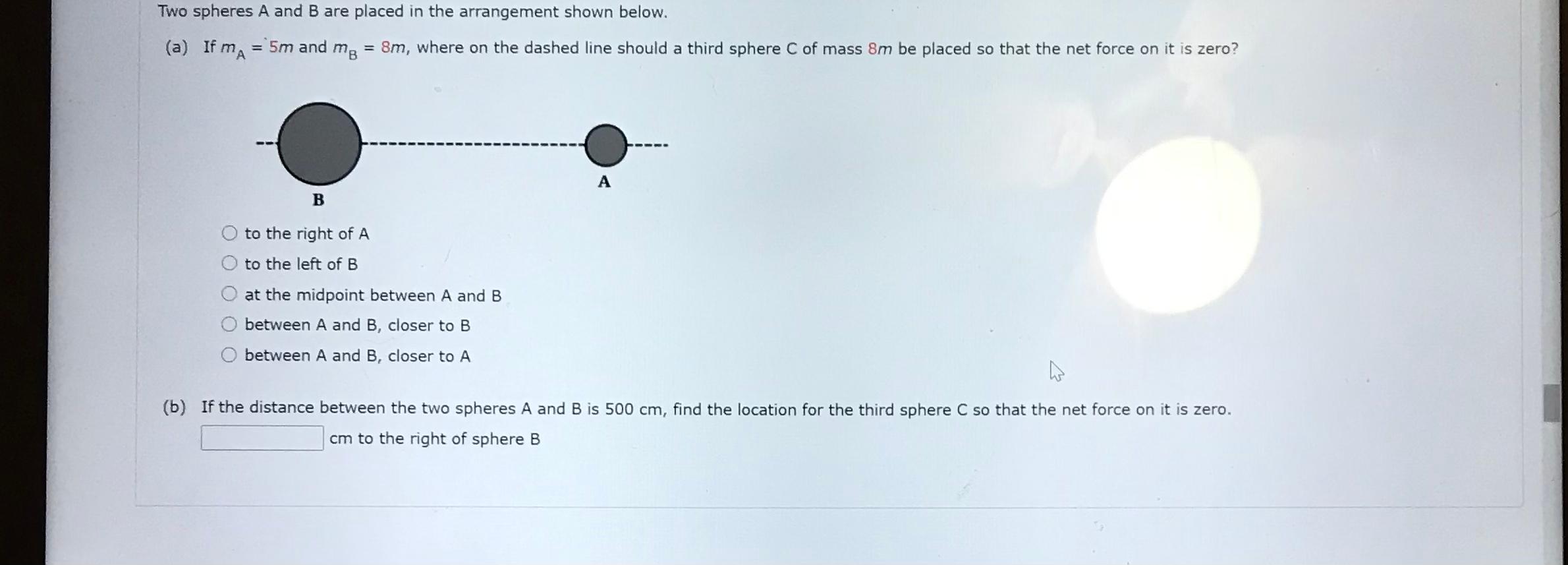 Solved Two Spheres A And B Are Placed In The Arrangement | Chegg.com