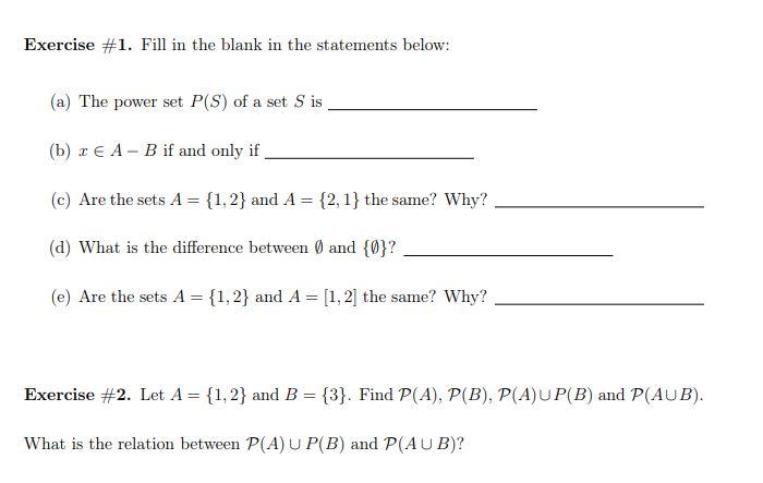 Solved Exercise #1. Fill In The Blank In The Statements | Chegg.com