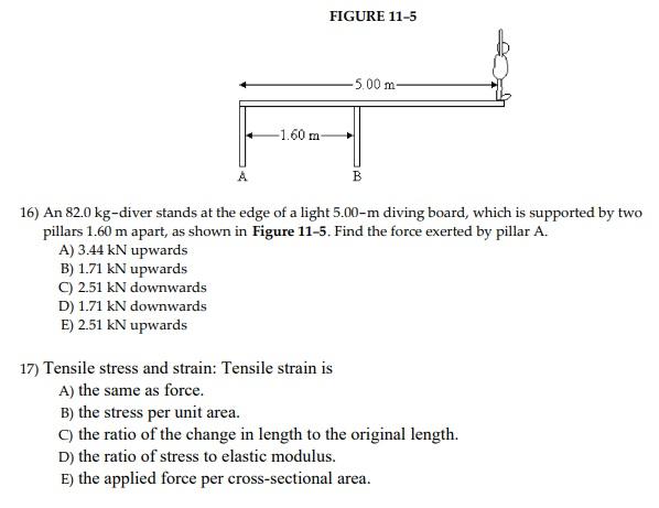 Solved -1.60 m FIGURE 11-5 -5.00 m- B 16) An 82.0 kg-diver | Chegg.com