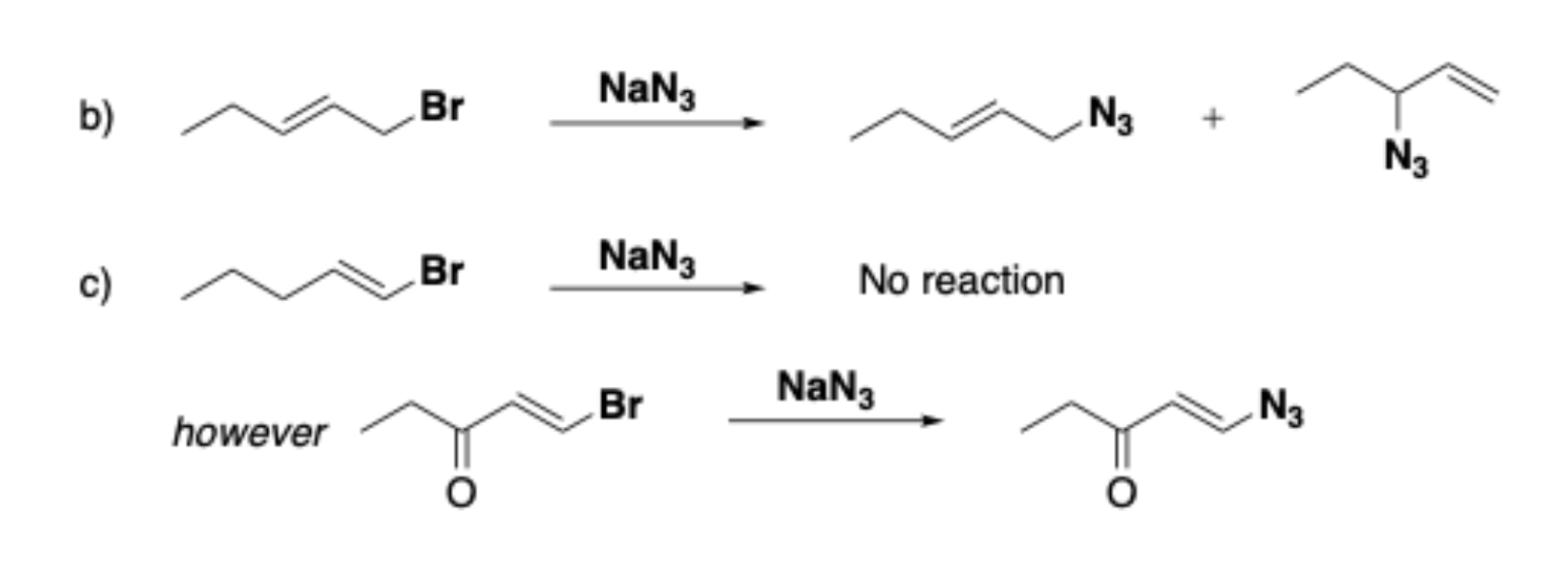 Solved NaN; b) Br Ng + N3 c) Br NaN3 No reaction Br Nang Ng | Chegg.com