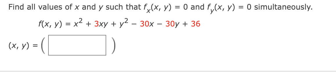 Find all values of \( x \) and \( y \) such that \( f_{x}(x, y)=0 \) and \( f_{y}(x, y)=0 \) simultaneously. \[ f(x, y)=x^{2}