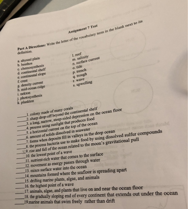 Solved Assignment 7 Test Part A Directions Ns Write The Chegg