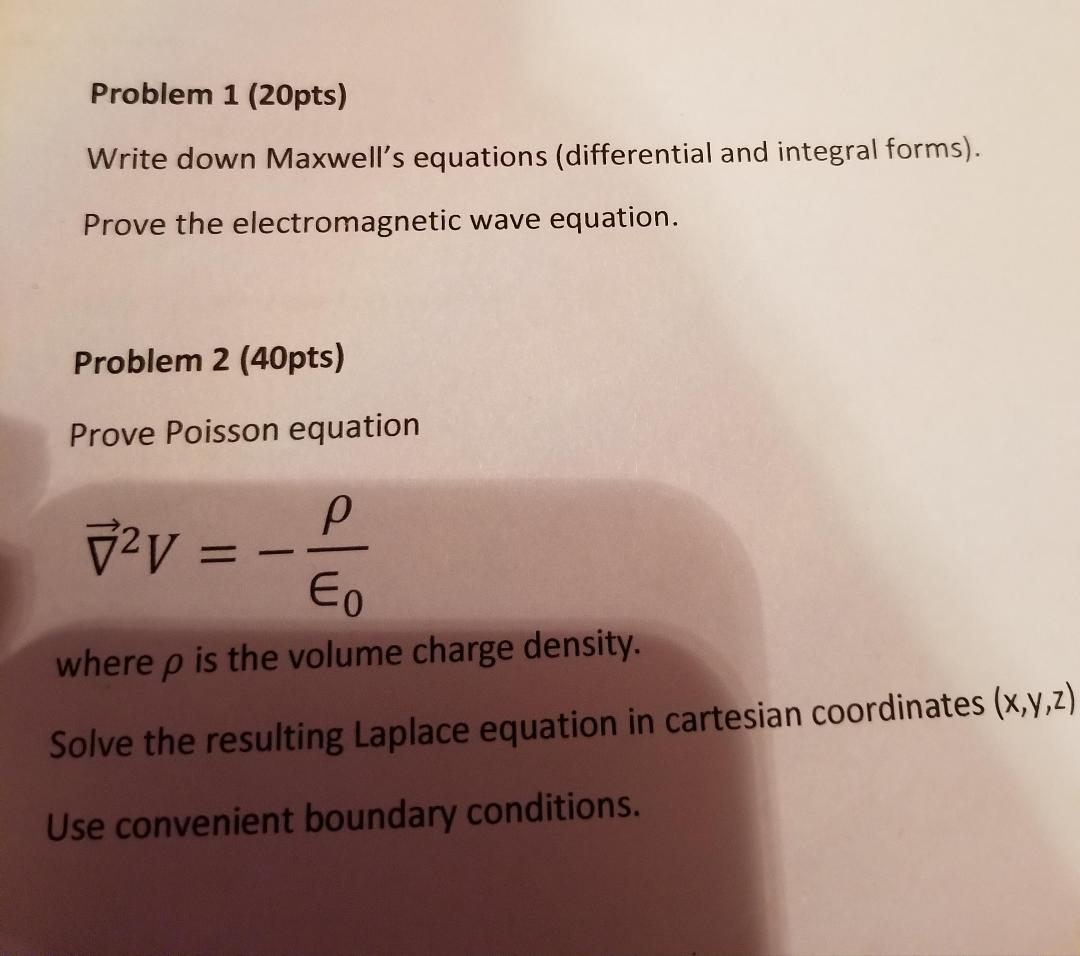 Solved Problem 1 20pts Write Down Maxwells Equations