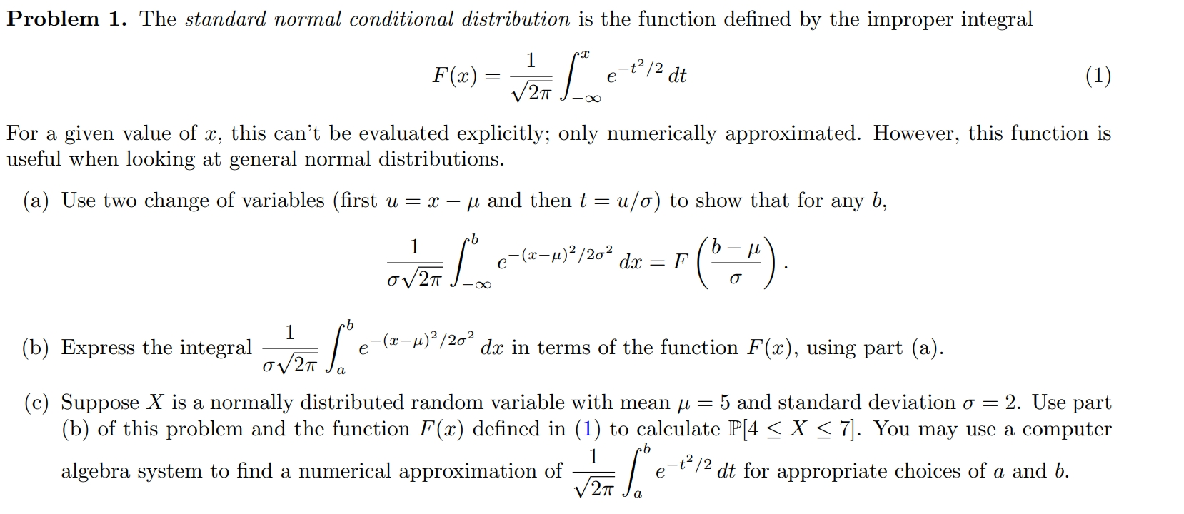 Solved Problem 1. The standard normal conditional | Chegg.com