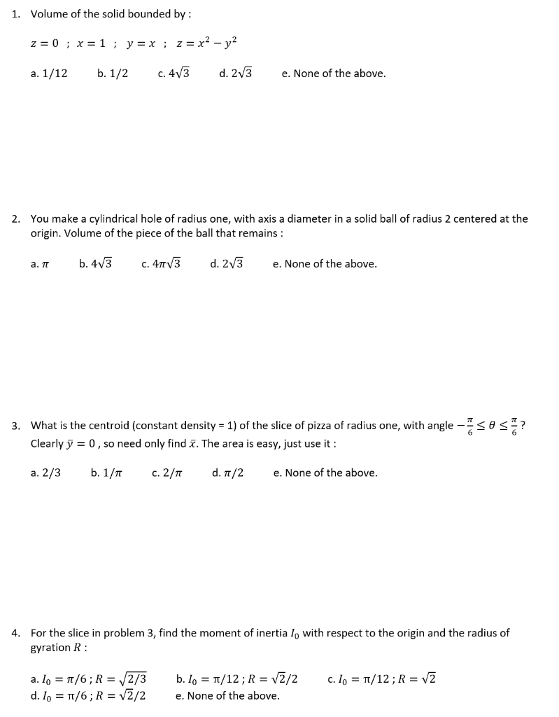 Solved Volume Of The Solid Bounded By 𝑧 0 𝑥 1 𝑦 𝑥 Chegg Com