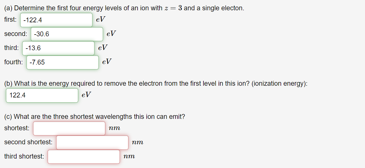 Solved (a) Determine the first four energy levels of an ion | Chegg.com
