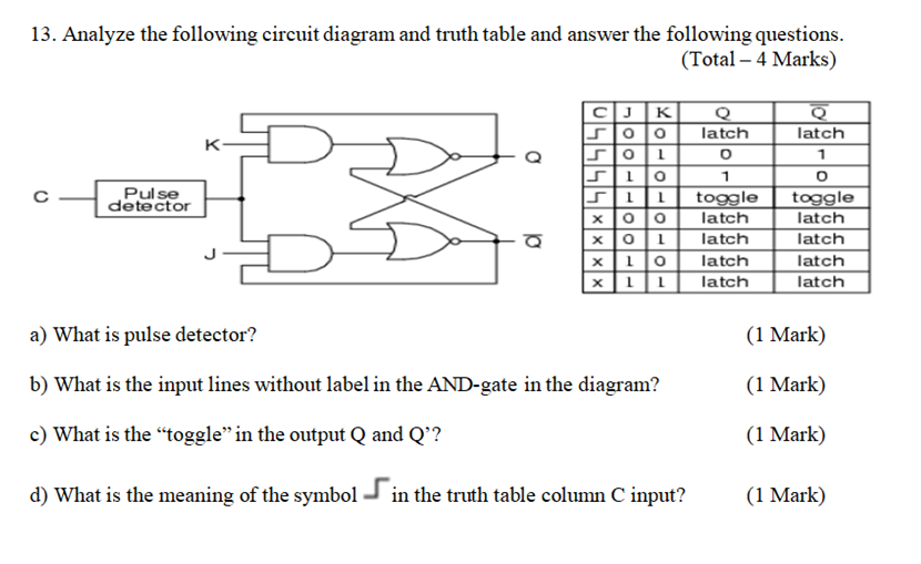 Solved 13. Analyze the following circuit diagram and truth | Chegg.com