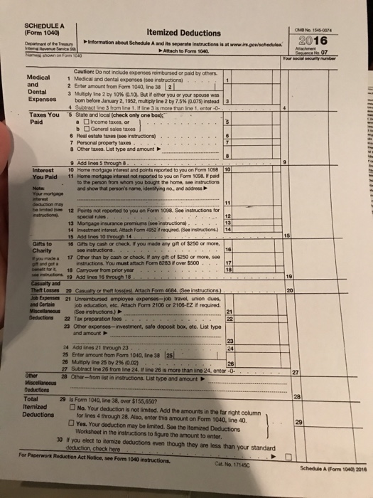 1040 20 16 Us. Individual Income Tax Return Separate 