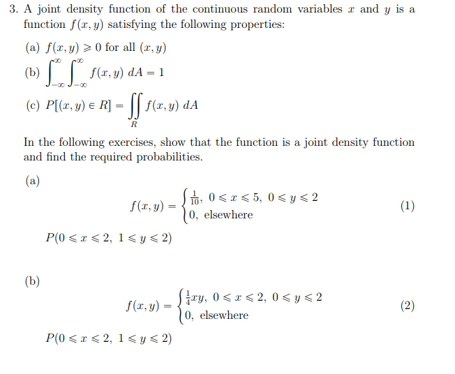 Solved 3. A joint density function of the continuous random | Chegg.com