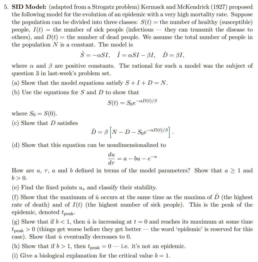 Solved SID Model: (adapted from a Strogatz problem) | Chegg.com