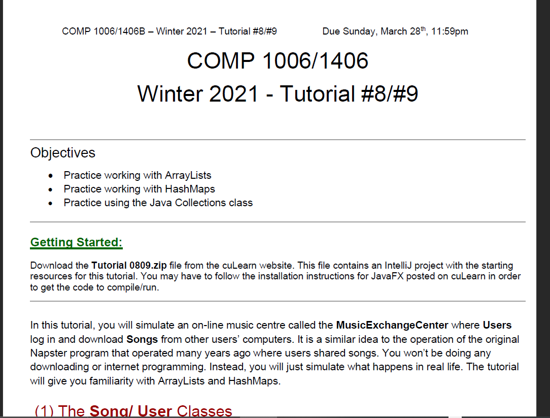 Solved COMP 1006/1406B - Winter 2021 – Tutorial #8/#9 Due | Chegg.com