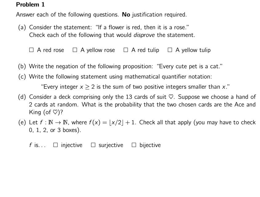 Solved Problem 1 Answer each of the following questions. No