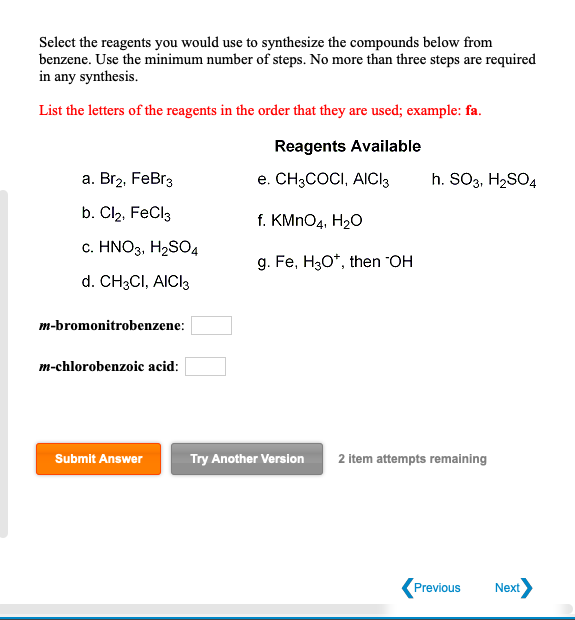 Solved Select the reagents you would use to synthesize the